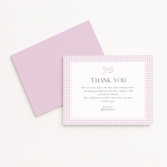 Pink Gingham Bow Baby Dusche Danke Karte (Von Creator hochgeladen)
