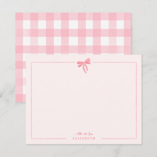 Pink Gingham Bow Baby Kinder Personalisiert Statio Mitteilungskarte