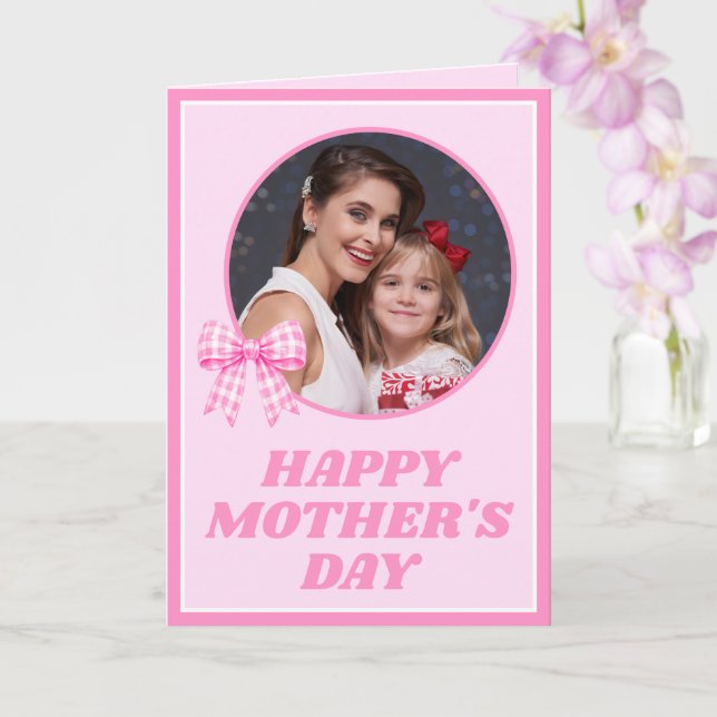 Pink Gingham Bow Photo Mother's Day Card Karte (Orchidee)