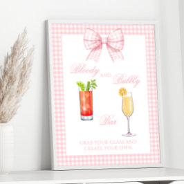 Pink Gingham Bow Preppy Coctail Bar Sign Poster
