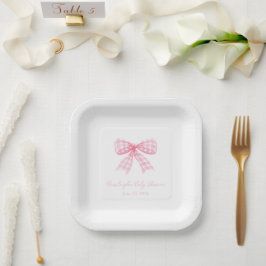 Pink Gingham Bow Ribbon Coquette Personalisiert Pappteller