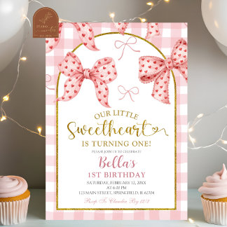 Pink Gingham Bow Sweetheart Birthday  Einladung