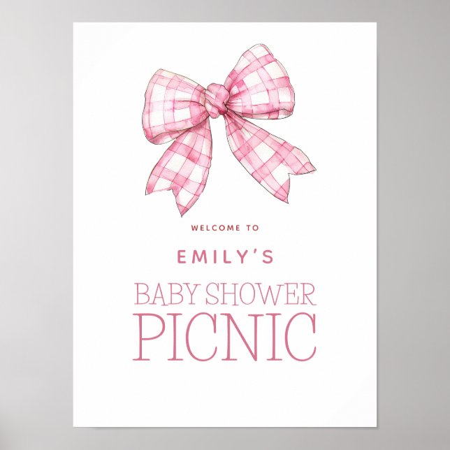 Pink Gingham Bow Welcome Baby Shower Picnic Poster (Vorne)