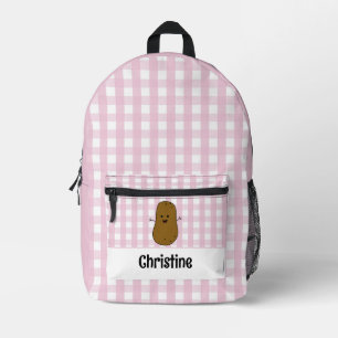 Pink Gingham Brown Potato Custom Bedruckter Rucksack