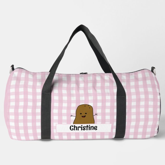 Pink Gingham Brown Potato Custom Duffle Bag (Vorderseite)
