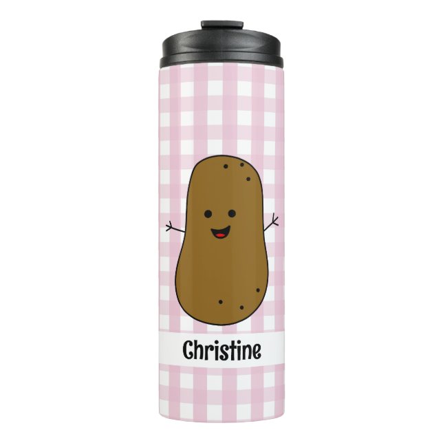 Pink Gingham Brown Potato Custom Therbler Tumbler Thermosbecher (Vorderseite)