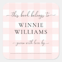 Pink Gingham Buchzeichen Sticker