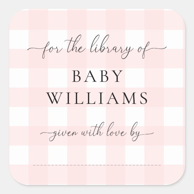 Pink Gingham Buchzeichen Sticker (Vorderseite)