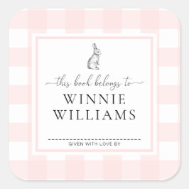 Pink Gingham Bunny Buchzeichen Sticker