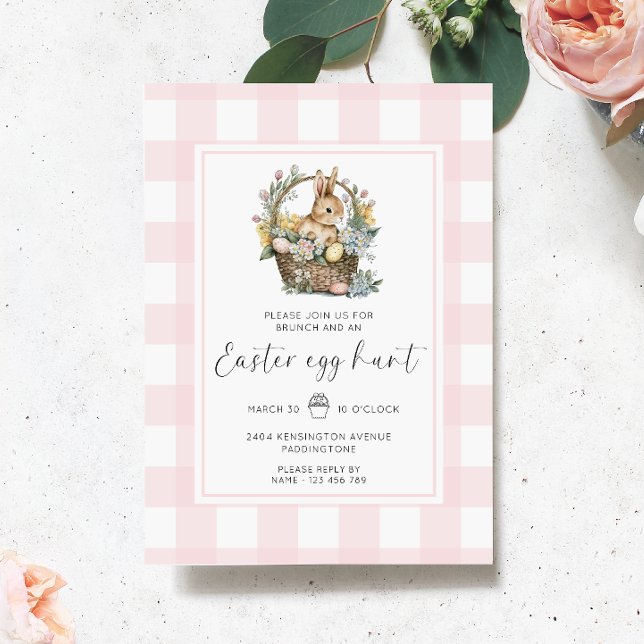 Pink Gingham Bunny Easter Egg Hunt Einladung (Easter Egg Hunt Invitation Gingham )
