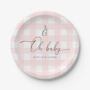 Pink Gingham Bunny Rabbit Baby Dusche Pappteller