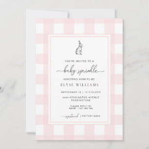 Pink Gingham Bunny Rabbit Baby Sprinkle Einladung