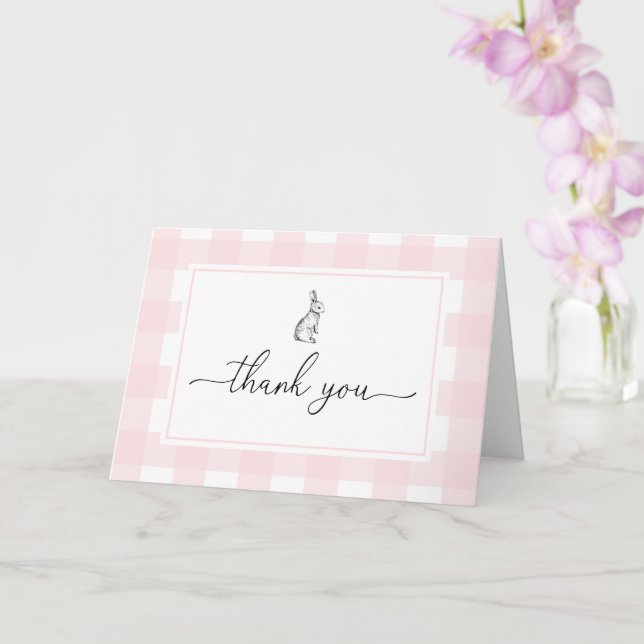 Pink Gingham Bunny Rabbit Klappt Danke Karte (Orchidee)