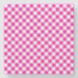 Pink Gingham Checked Square Untersetzer