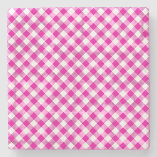 Pink Gingham Checked Square Untersetzer (Vorderseite)