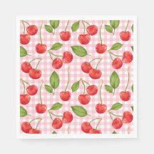 Pink Gingham Cherry Birthday Napkins