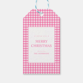 Pink Gingham Christmas Geschenkanhänger