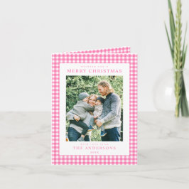 Pink Gingham Christmas Photo Feiertagskarte