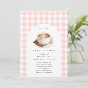 Pink Gingham Coffee Niedlich Baby Dusche Brunch Einladung