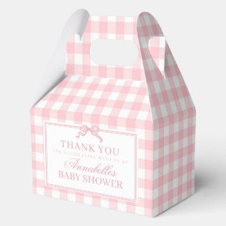 Pink Gingham Coquette Bow Baby Shower Gable Favor Geschenkschachtel