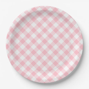 Pink Gingham Country Wedding Pappteller