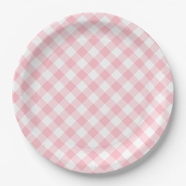 Pink Gingham Country Wedding Pappteller (Vorderseite)