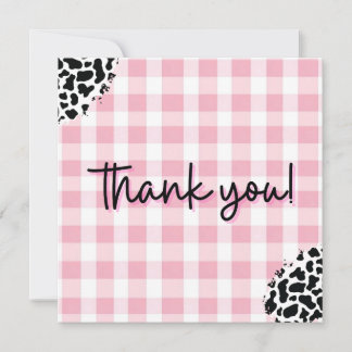 Pink Gingham Cow Print Thank You Card for Birthday Dankeskarte
