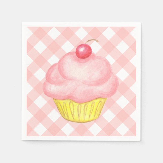 Pink Gingham Cupcake Napkins Serviette (Vorderseite)