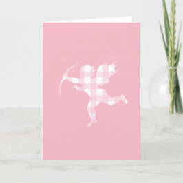 Pink Gingham Cupid Feiertagskarte