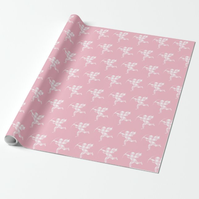 Pink Gingham Cupid Geschenkpapier (Ungerollt)