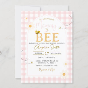 Pink Gingham Daisies Bee Baby Shower Mommy to Bee Einladung