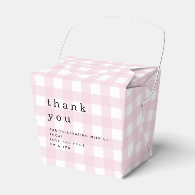 Pink Gingham Danke Picnic Baby Dusche Geschenkschachtel (Vorderseite)