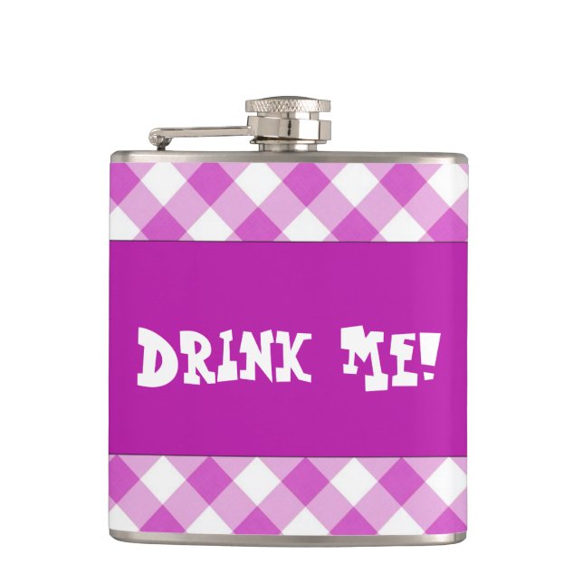 Pink Gingham Drink Me Flasche Flachmann (Vorderseite)