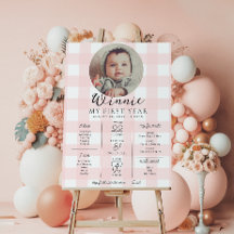 Pink Gingham First Birthday Milestone Timeline