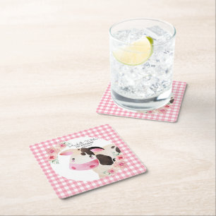 Pink Gingham Floral Cow Farm Rechteckiger Pappuntersetzer