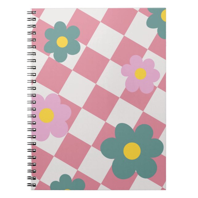 Pink Gingham Floral Pattern – Retro Cute Flower  Notizblock (Vorderseite)
