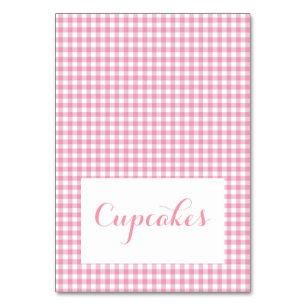 Pink Gingham Food Zelt Cards Tischnummer
