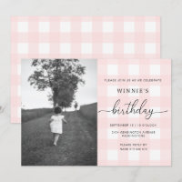 Pink Gingham Foto Geburtstag Einladung