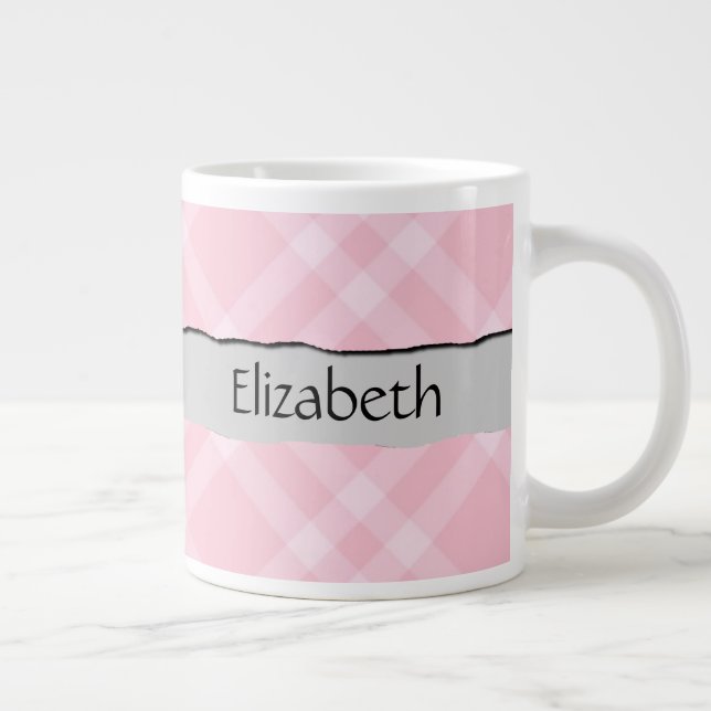 Pink Gingham, Gingham Pattern, Ihr Name Jumbo-Tasse (Rechts)