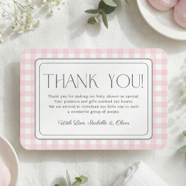 Pink Gingham Girl Baby Dusche Danke Karte