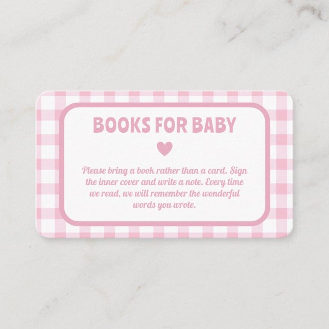 Pink Gingham Girl Babydusche Bücher für Kinder Begleitkarte (Vorderseite)