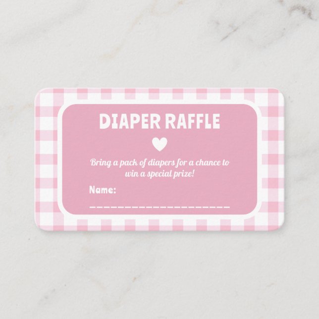 Pink Gingham Girl Babydusche Windeln Raffle Ticket Begleitkarte (Vorderseite)