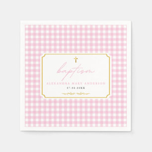 Pink Gingham Girl Taufe Minimalistisch Elegante To Serviette