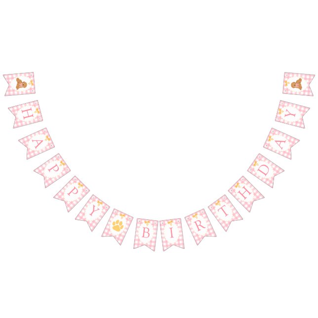 Pink Gingham Golden Doodle Geburtstag Wimpelkette (Alle)