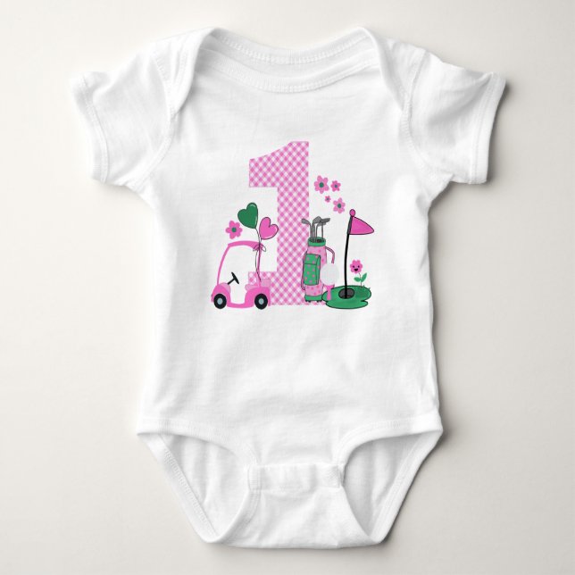 Pink Gingham Golf First Birthday Girl Shirt (Vorderseite)
