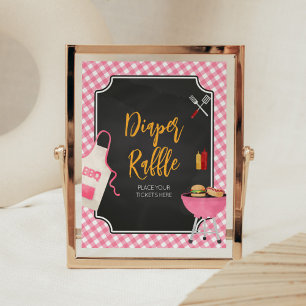 Pink Gingham GRILLEN Baby Duwer Diaper Raffle Poster