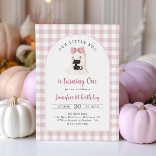 Pink Gingham Halloween Ghost Girl 1. Geburtstag Einladung