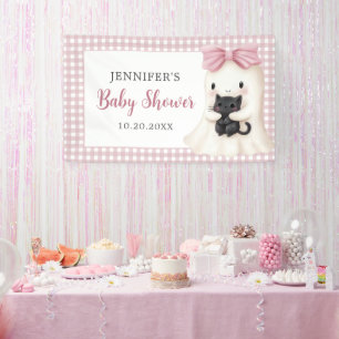 Pink Gingham Halloween Ghost Girl Baby Dusche Banner