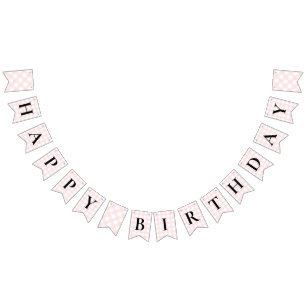 Pink Gingham Happy Birthday Bunting Banner
