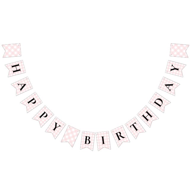 Pink Gingham Happy Birthday Bunting Banner (Alle)